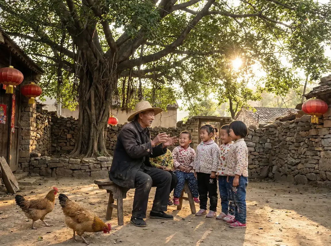 老人在大榕树下给孩子们讲故事 - 漂亮书生 电视剧免费观看全集 乡村记忆